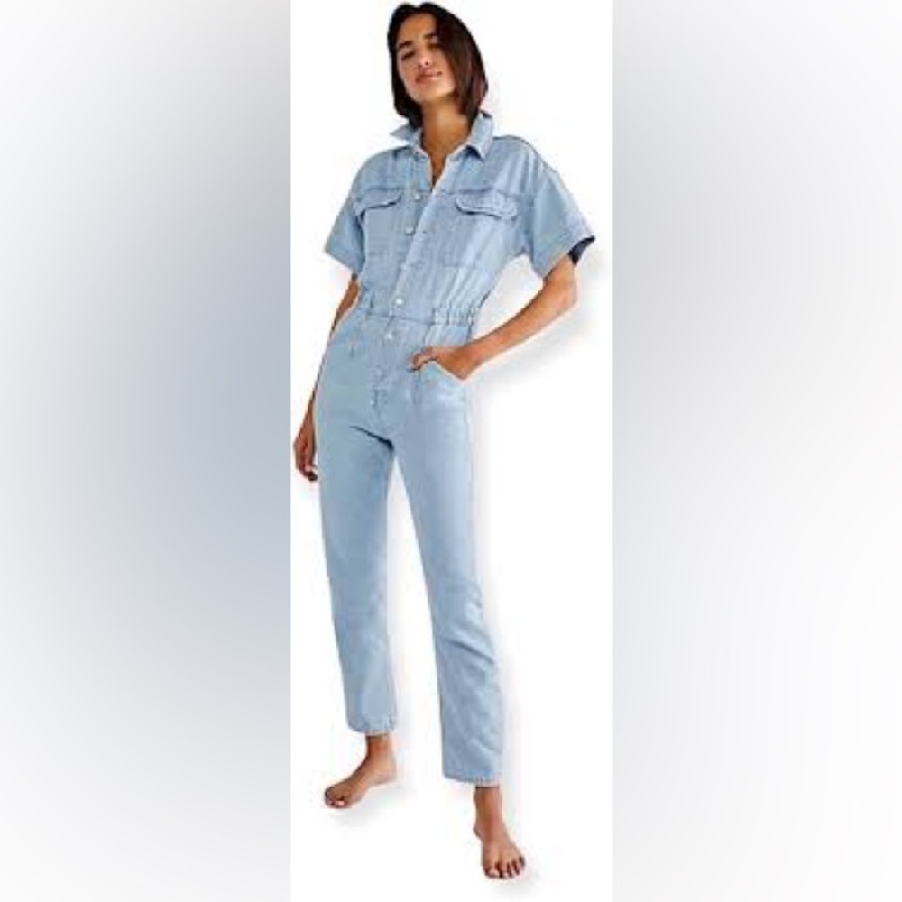 Free People We The Free Marci Jumpsuit Light Wash Denim Clear Skies Size S